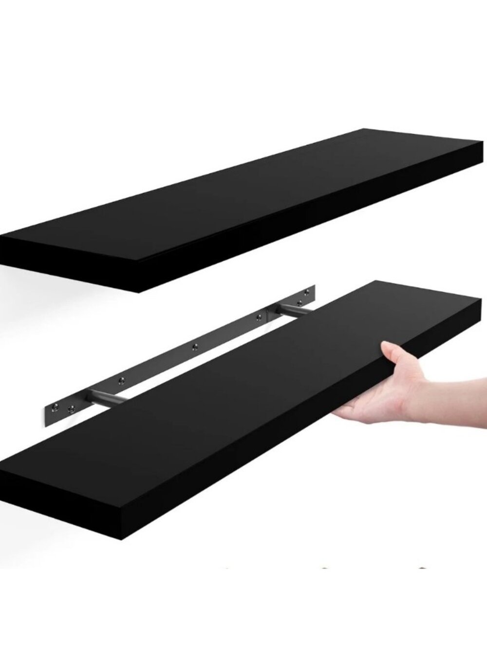 Wood Floating Shelves for Wall Set of 2, 22" Black, Wall Mounted, New Open Box